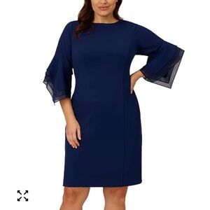 Adrianna Papell Women's Tiered-Cuff 3/4-Sleeve Sheath Dress Blue $159 NWT Sz 14W
